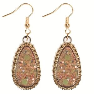 Gold Peach Glitter Dangle Earrings